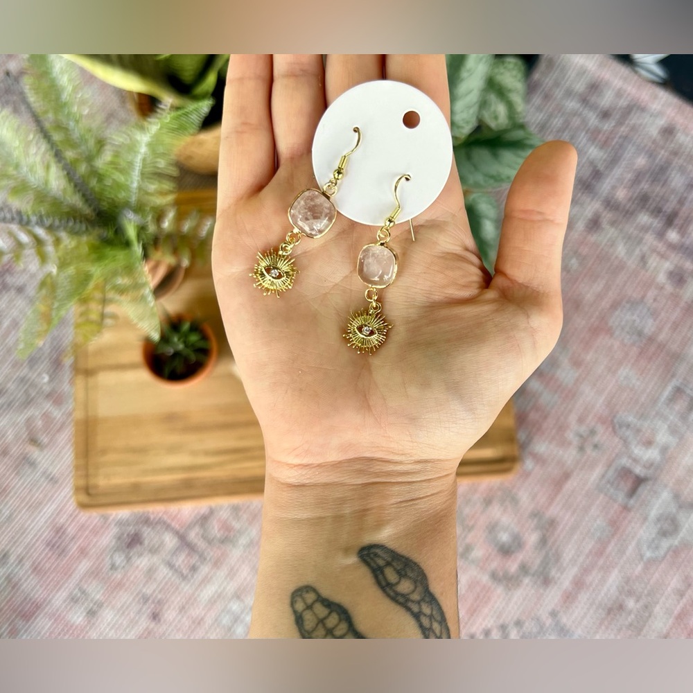 Clear Quartz + Eye of Protection Earrings 🧿